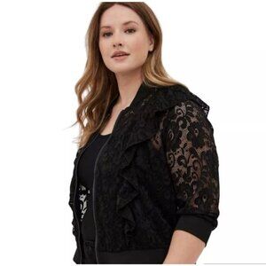 Torrid‎ Ruffle Black Lace Bomber Jacket Plus Size 4XL Witchy Whimsigoth